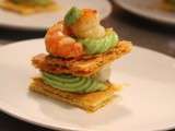 Millefeuilles croustillant d’avocat aux gambas