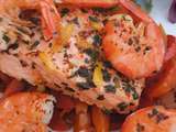 Saumon et crevettes aux poivrons, marinade citron basilic