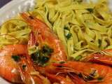 Tagliatelles au citron, crevettes bouquet à l’aillet