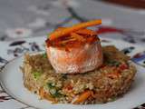 Tournedos de saumon, riz sauté aux légumes