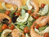 Salade minceur jeunes pousses, avocat et crevettes