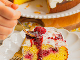 Gâteau ricotta, citron et framboises à la semoule fine