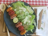 Brochettes de saucisses cocktail de francfort , poitrine fumée et tomates