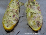 Courgette jaune farcie au Reblochon et poitrine fumée, au grill plancha