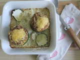 Courgettes rondes farcies au boeuf, pain de mie et St-Môret, sur lit de riz