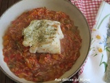 Dos de cabillaud à la sauce tomate et poivron, aux cheveux d'ange - light