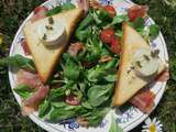 Salade toasts de chèvre chauds, jambon cru, tomates cerises et noix