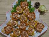 Tartelettes fromage au saumon et crevettes grises