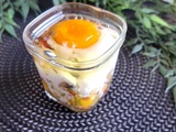 Oeuf cocotte, poivrons, champignons et courgettes