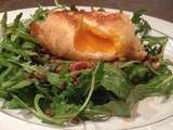 Oeuf mollet frit, salade de lentilles