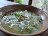 Soupe claire aux poireaux, champignons et pois chiches