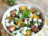 Salade de lentilles vertes, concombre, tomates et feta