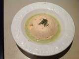 Mousseline de saumon et saint-jacques sauce basilic