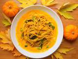 Spaghetti au chou cima di rapa et crème potimarron coco