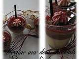 Verrine aux 2 chocolats et son coulis framboises au sirop macaron pistache