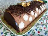 Buche de Noël dacquoise, meringue, crème au beurre chocolat/noix, mousse noire aux poires