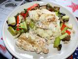 Filets de poisson aux shitakés, céleri et carottes lacto fermentées au curry vert (façon thaï simplifié)