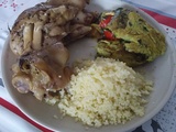 Pied de cochon au cours bouillon Omelette aux blettes et Couscous