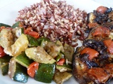 Tomate cerise cuisinée à la Courgette et à l'Aubergine, Riz rouge et Avoine en grain