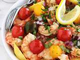 Salade de pommes de terre aux crevettes et tomates