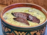 Velouté de courgette à l'huile d'argan et au foie de poulet grillé