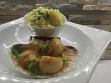 Coquilles saint Jacques au curcuma crémées au riz basmati façon risotto avec les barbes et baignade sur la Rance