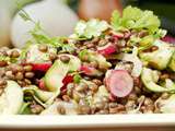 Alcaline de lentilles, courgettes, radis à la coriandre