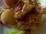 Croquettes de chèvre aux pêches, amandes caramélisées, moutarde et miel