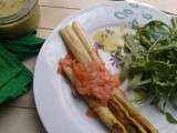 Asperges à la plancha au saumon fumé, mayonnaise aux herbes