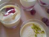 Panna cotta au citron, cœur coulant de framboises