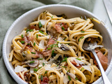 Spaghetti sauce crémeuse aux poireaux et parmesan