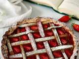 Tarte fraise rhubarbe, pâte sucrée aux amandes