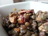 Verrines de lentilles / foie gras / magret et noisettes