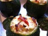 Courgettes rondes au fromage frais, speck et menthe