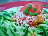 Spaguettis de courgette, sauce tomate et parmesan de semoule