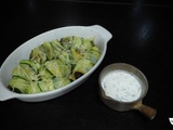 Rouleaux de courgette farcis à l’aubergine, à la tomate et au chorizo