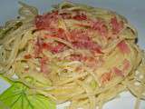 Spaghettis aux poireaux et bacon