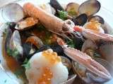 Soupe de Fruits de Mer : langoustines, saint-jacques, palourdes et moules de bouchot : El Pollo en route vers le grand bleu