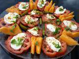 Tomate,melon et mozzarella aux fleurs