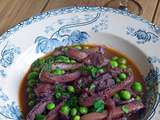 Poulpe au vin rouge et petits pois