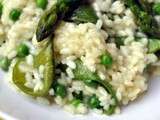 Risotto verde petits pois, asperges vertes et pois gourmands