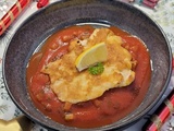 Délicieuse piccata de volaille, sauce tomate... (Cyril Lignac, Tous en cuisine menus de fêtes)