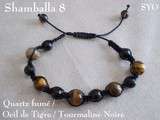 Shamballa 8: Oeil de Tigre, Tourmaline Noire, Quartz Fumé