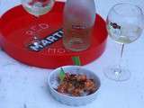 Gambas à la coriandre et piment d'Espelett et Cocktail Martini Royale