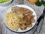 Escalope de veau et sa compotée poire bacon