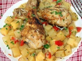 Pilons de poulet aux pommes de terre et poivron rouge