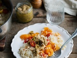 One pan au riz, poisson et olives