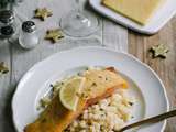 Saumon en croute de cantal entre-deux et risotto de céleri-rave