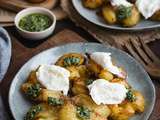 Smashed potatoes croustillantes, mozzarella di bufala et pesto