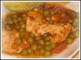 Poulet aux petits pois,basilic et sauce tomates